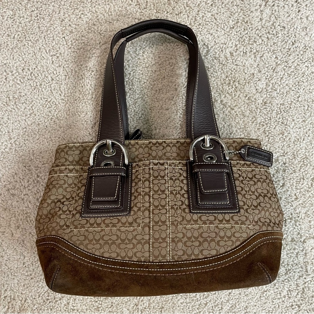 COACH Vintage SOHO Khaki Brown MINI Signature C BUCKLE Designer TOTE Purse BAG